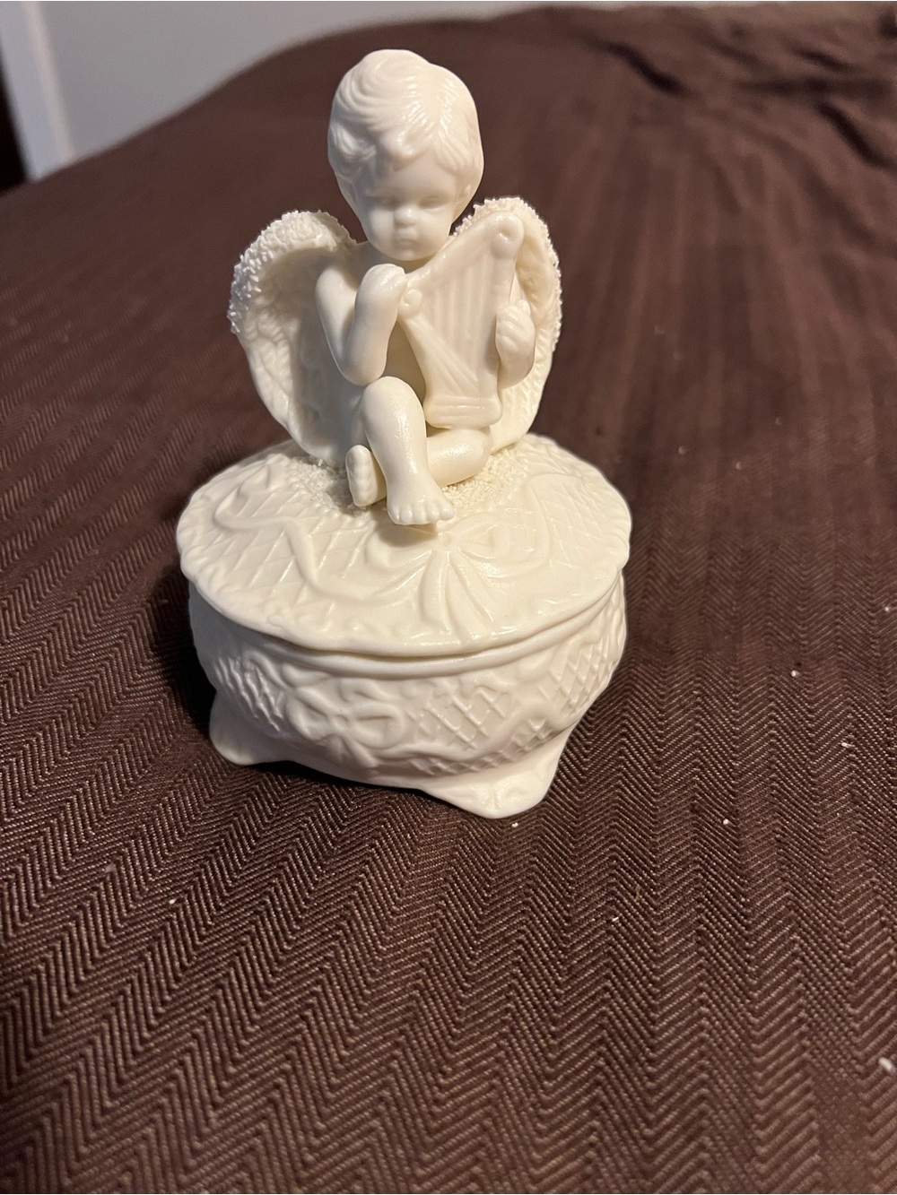 White Angel Trinket Box with Harp Decorative Collectible Made in China